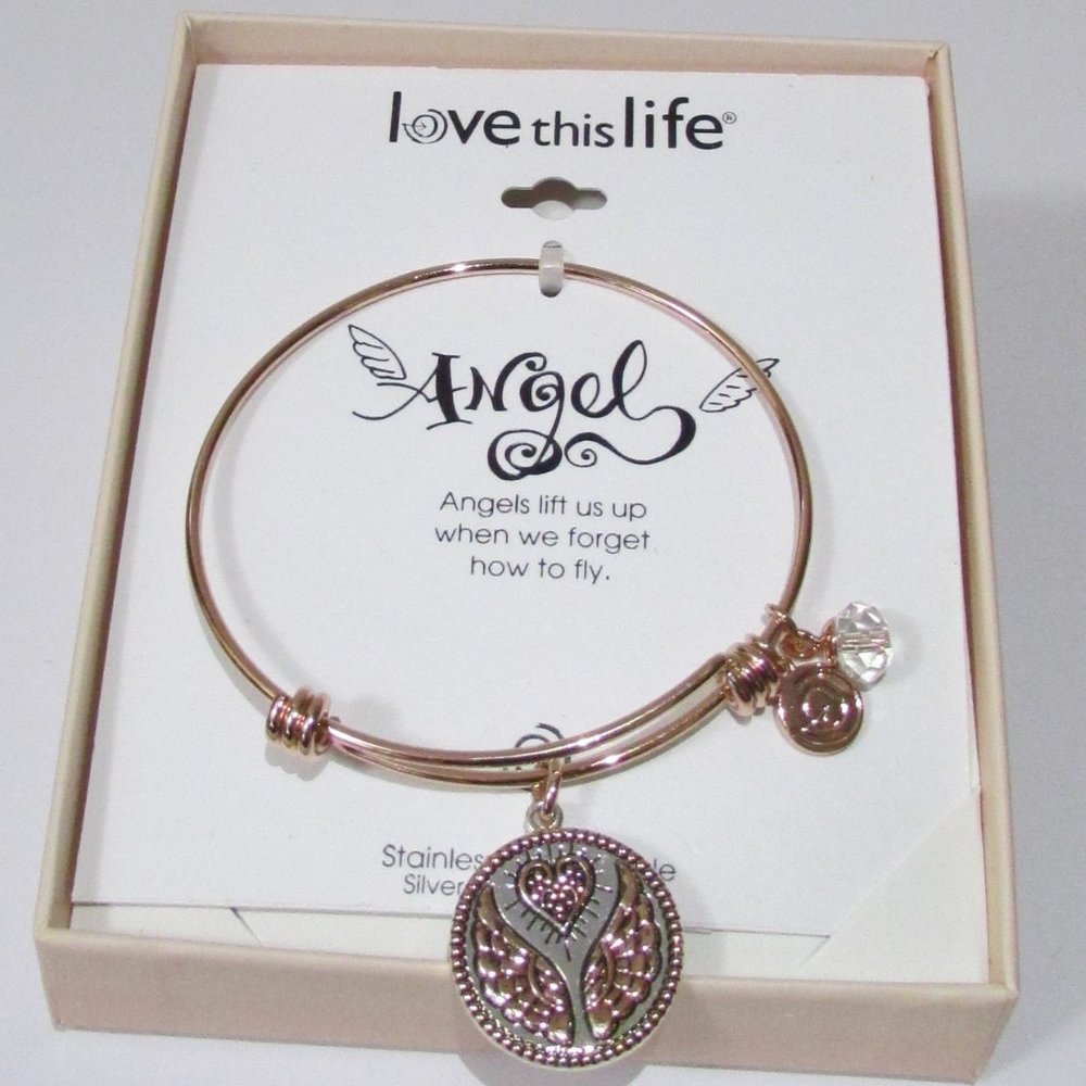 Love this Life One of a Kind Angel charm bangle bracelet gift new